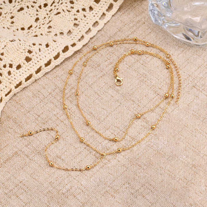 Collar largo en forma de Y para mujer, doble capa, cadena de clavícula delgada con cuentas pequeñas
