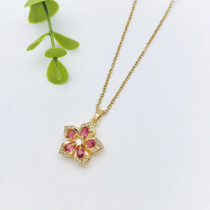 Collar giratorio con flores para mujer en acero inoxidable 201 con acabado galvanizado