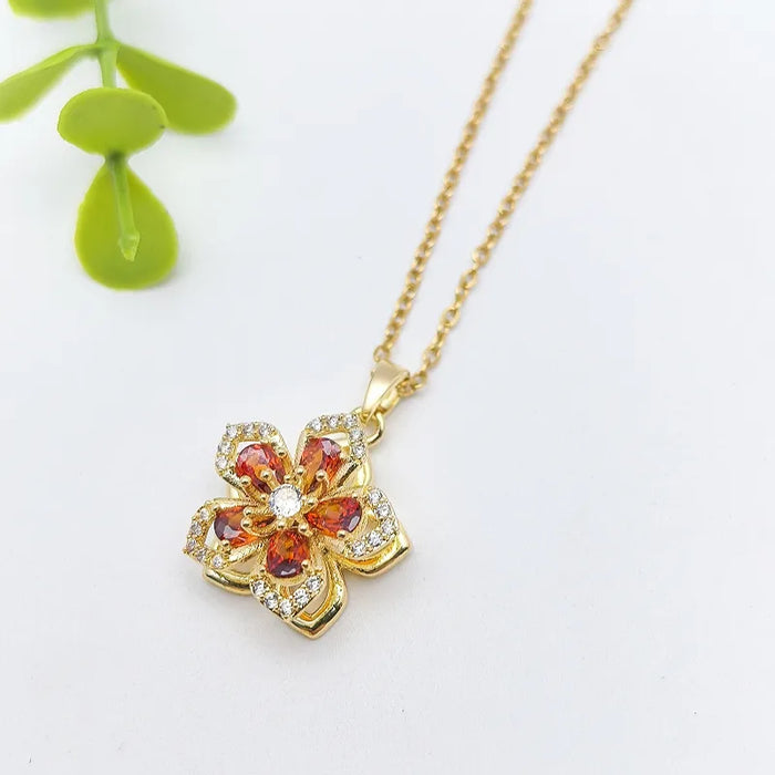 Collar giratorio con flores para mujer en acero inoxidable 201 con acabado galvanizado