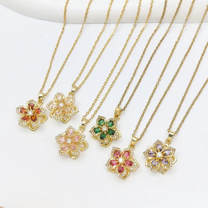 Collar giratorio con flores para mujer en acero inoxidable 201 con acabado galvanizado
