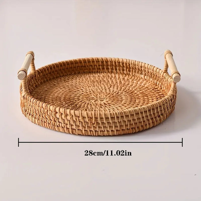 Bandeja de ratán tejida a mano ,cesta de almacenamiento de alimentos