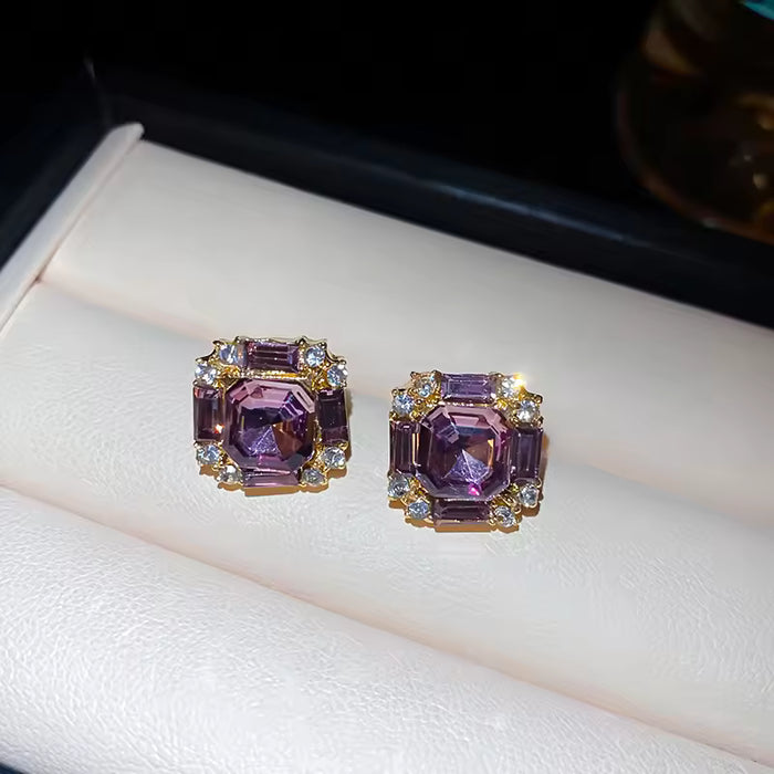 SHEIN Exquisitos pendientes de botón geométricos cuadrados para mujer, Pendientes de diamantes de imitación de lujo