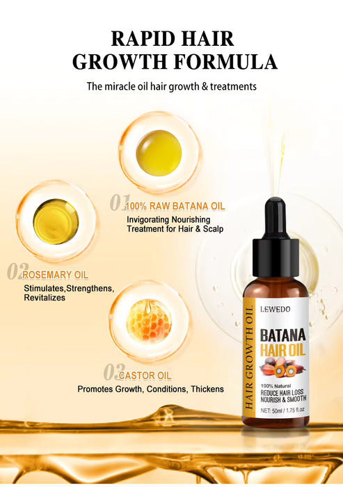 Lewedo Naturals Pack de 3 aceite de Batana crecimiento rápido del cabello para hombres y mujeres y rodillo de microagujas