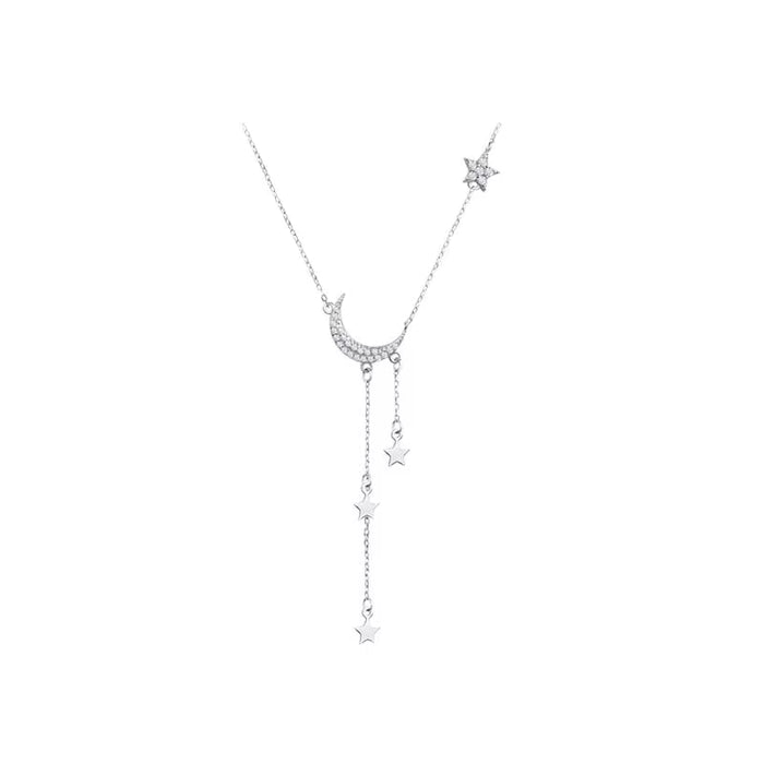 Shein Collar con borlas de Luna y estrella de Color plateado para mujer, cadena de clavícula de cristal exquisita