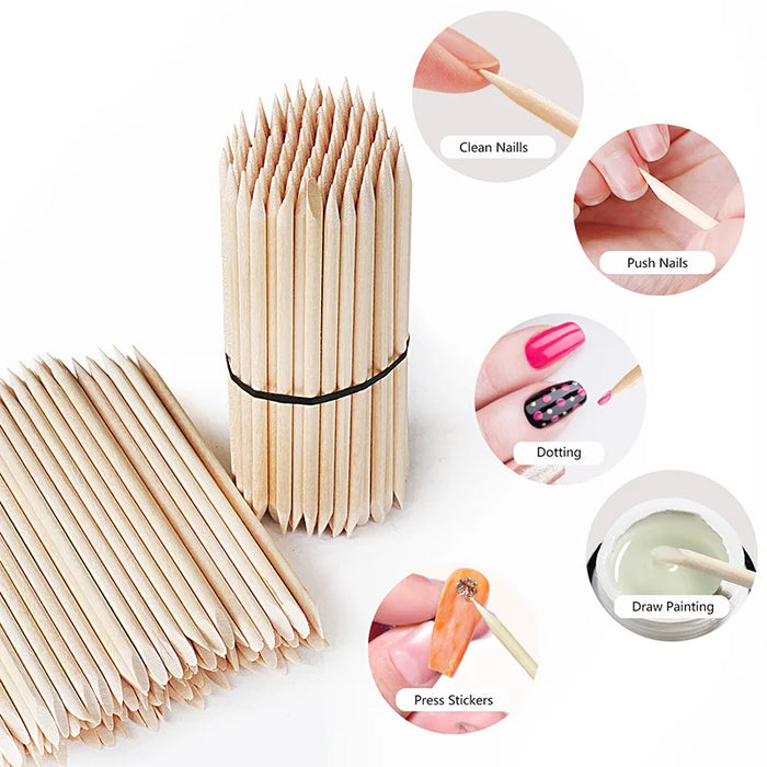 50 pcs Empujador de cutículas Lurayee, palitos de madera de naranjo 11.3cm