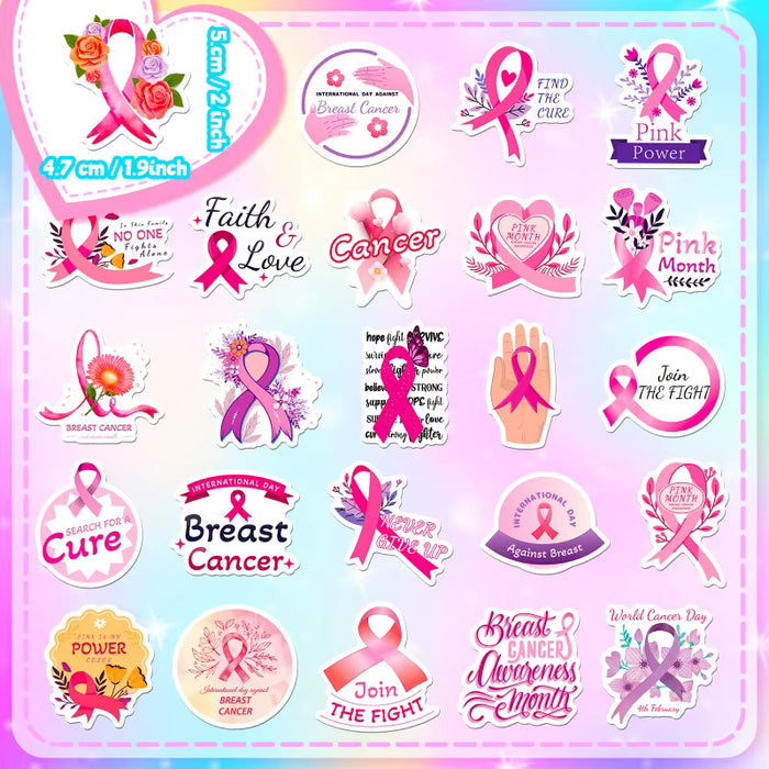 50 pegatinas de dibujos animados con lazo rosa para el cuidado de la salud