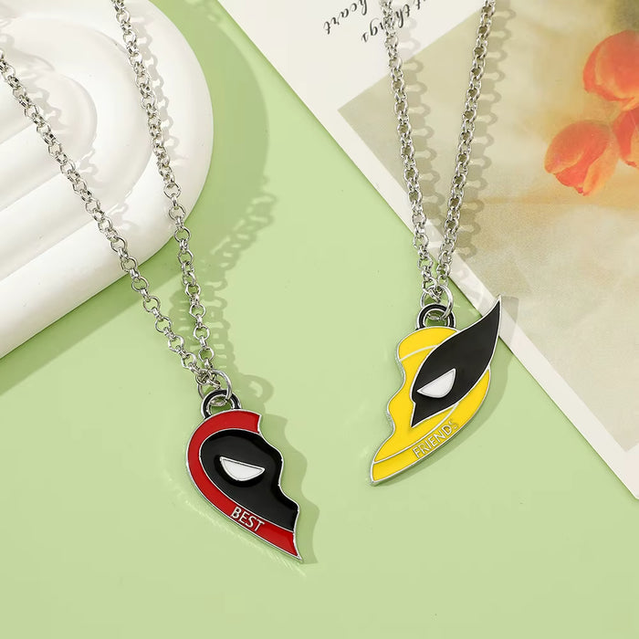 Collar con colgante de Deadpool y Wolverine en forma de corazón con costuras