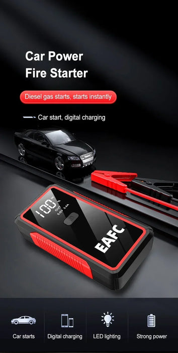 Arrancador de Coche 2000A 12V, Power Bank Portátil Con Pantalla LCD y Linterna LED