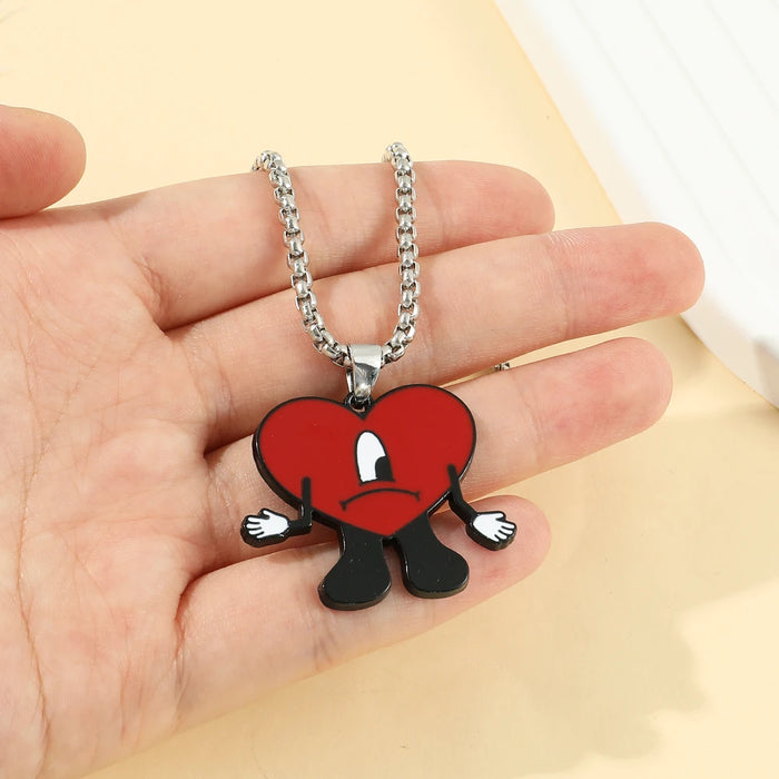 Collar lindo con colgante de corazón rojo, Tendencia Bad Bunny Cosplay