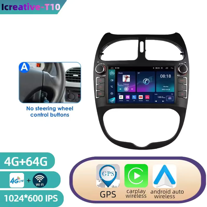 Autorradio Android para Peugeot pantalla multimedia de 7 pulgadas, reproductor CarPlay 4+64GB
