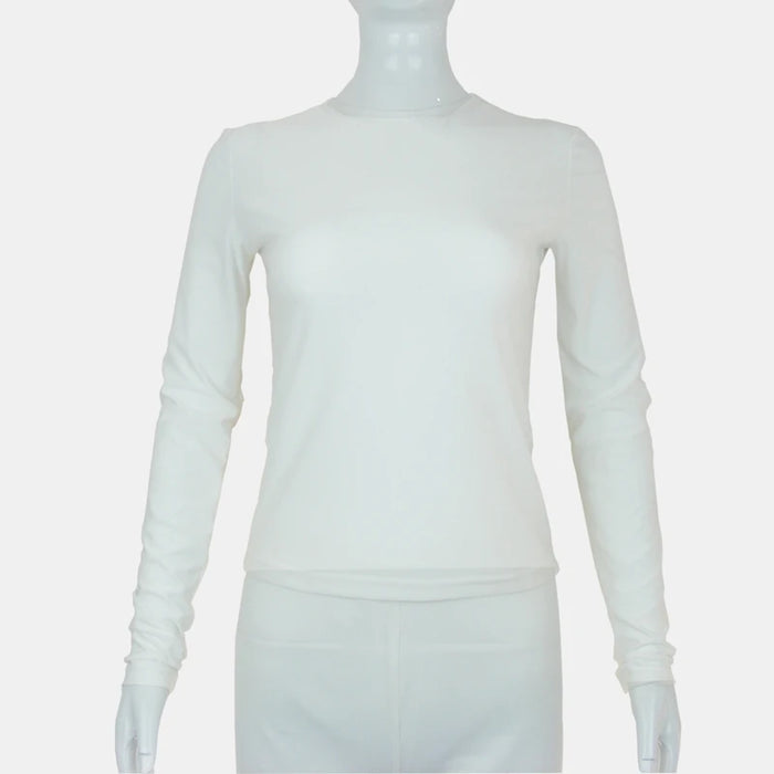 Ropa de mujer, camiseta de manga larga, Tops ajustados, camiseta ajustada de punto con cuello redondo para mujer