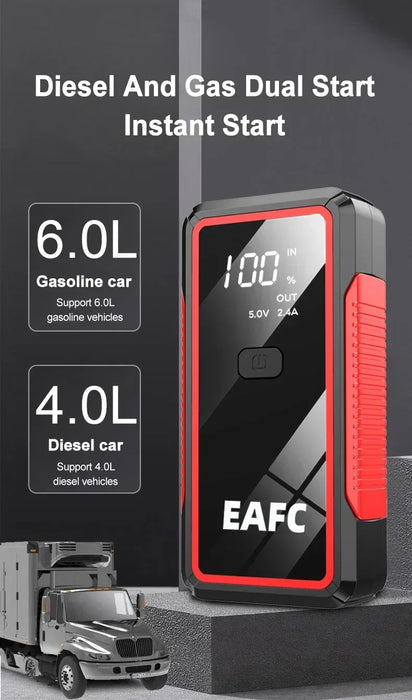 Arrancador de Coche 2000A 12V, Power Bank Portátil Con Pantalla LCD y Linterna LED