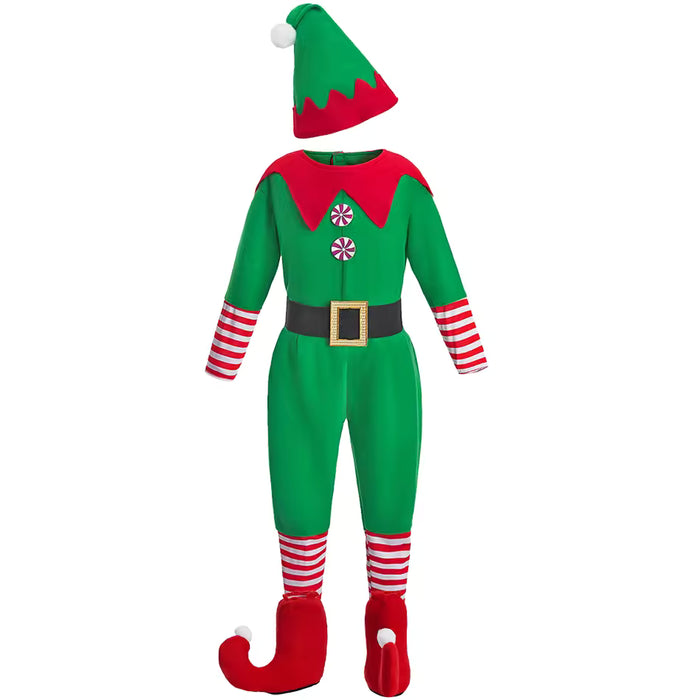 Disfraz de elfo para Navidad, top verde y rojo, pantalones