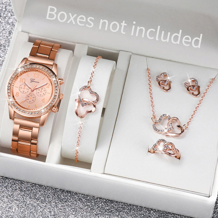 Conjunto de 6 piezas de joyería de mujer con diamantes de imitación de acero inoxidable