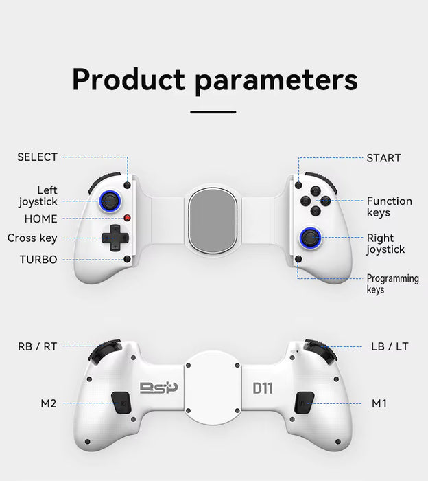 Controlador de Juego Extensible D11 con Gatillos Hall, Compatible con Teléfonos Android/Switch/PC/iOS/Controlador de Streaming