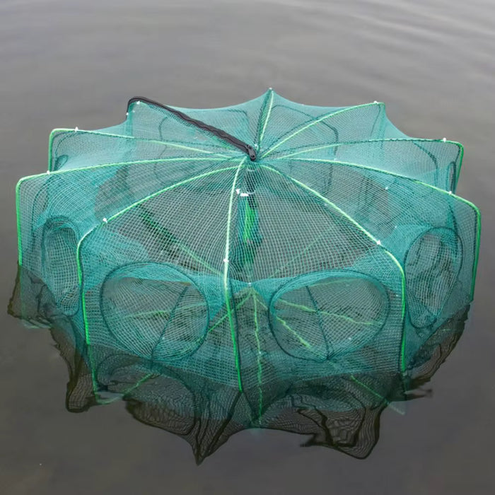 Red de pesca plegable y duradera de 8 agujeros verde de nailon de 40cm de diametro