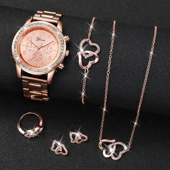 Conjunto de 6 piezas de joyería de mujer con diamantes de imitación de acero inoxidable