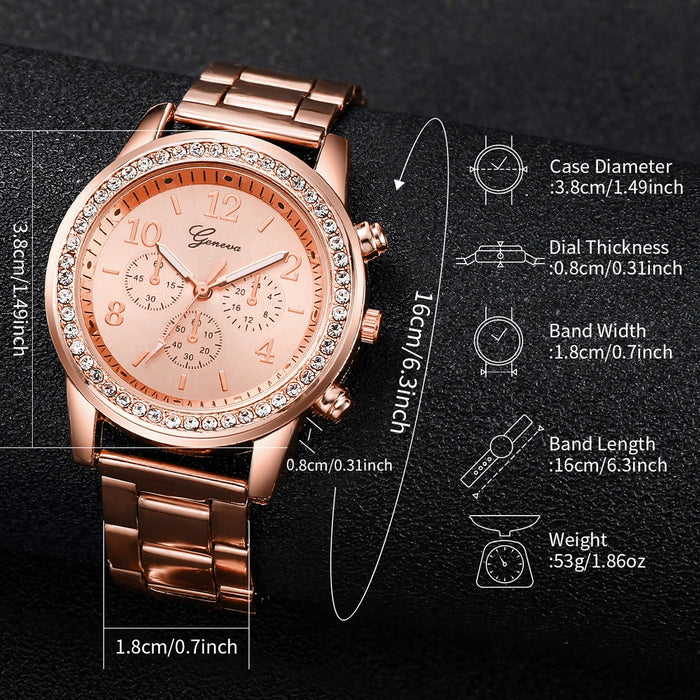 Conjunto de 6 piezas de joyería de mujer con diamantes de imitación de acero inoxidable
