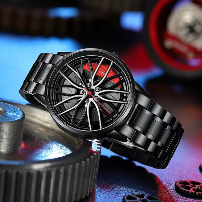 Relojes de coche para hombre, reloj de pulsera de cuarzo de acero inoxidable