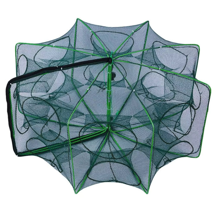Red de pesca plegable y duradera de 8 agujeros verde de nailon de 40cm de diametro