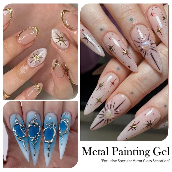 Gel de uñas con efecto espejo, pintura metálica en gel