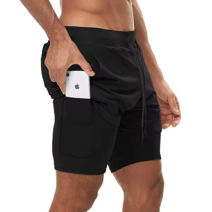 Pantalones cortos deportivos de verano para hombre, 2 en 1, para hacer ejercicio de secado rápido