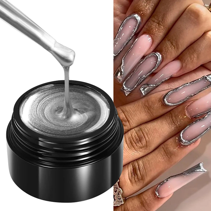 Gel de uñas con efecto espejo, pintura metálica en gel