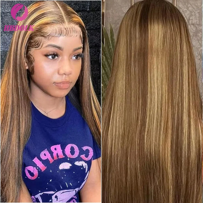 Swupod Peluca rubio miel ombré lacia con malla frontal 13X4 de 250% de densidad y 22 pulgadas