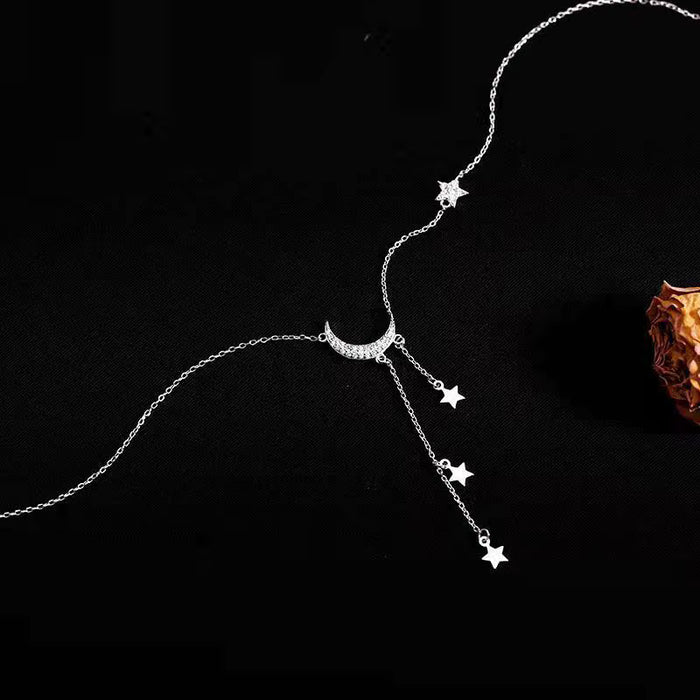 Shein Collar con borlas de Luna y estrella de Color plateado para mujer, cadena de clavícula de cristal exquisita