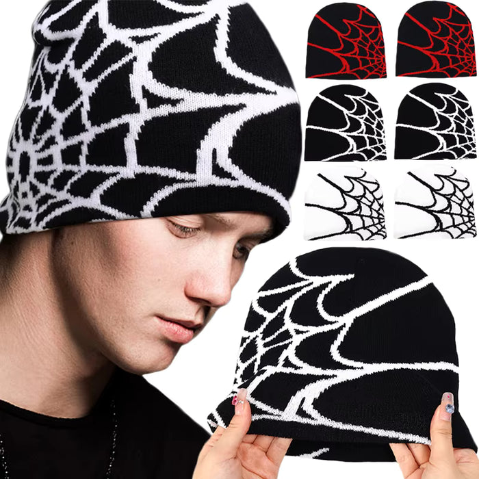 Gorro de estilo callejero para hombres con estampado de tela de araña de Halloween