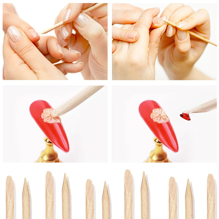 50 pcs Empujador de cutículas Lurayee, palitos de madera de naranjo 11.3cm
