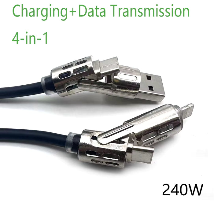 Cable de datos 4 en 1 de 240W con carga súper rápida de silicona líquida y aleación de aluminio