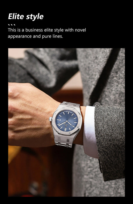 POEDAGAR reloj de lujo para hombre de pulsera luminoso de acero inoxidable para hombre