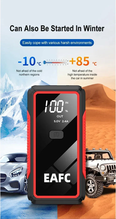 Arrancador de Coche 2000A 12V, Power Bank Portátil Con Pantalla LCD y Linterna LED