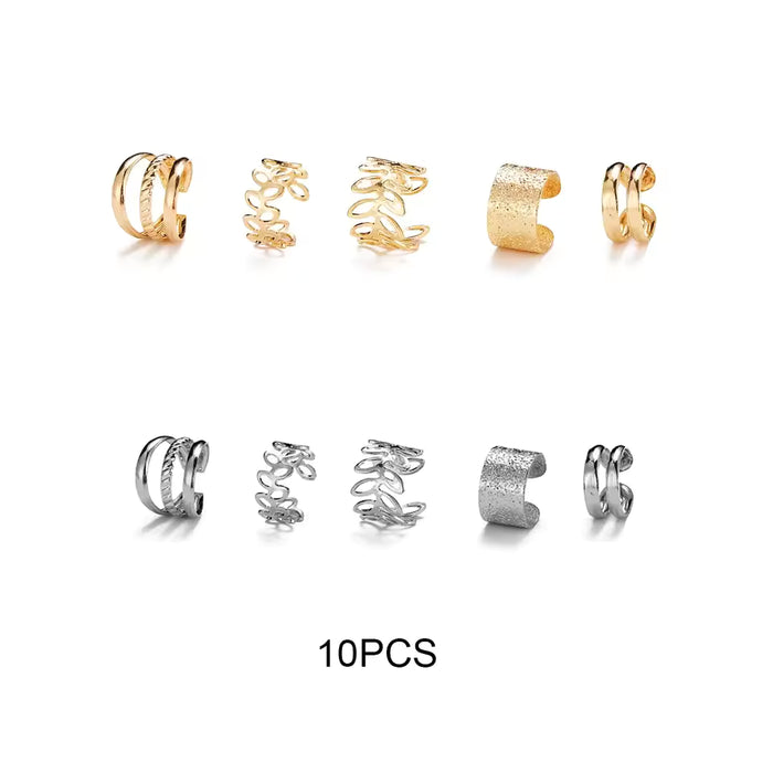 10 pendientes de clip con hojas para mujer, color oro rosa, creativos, sencillos, con forma de C