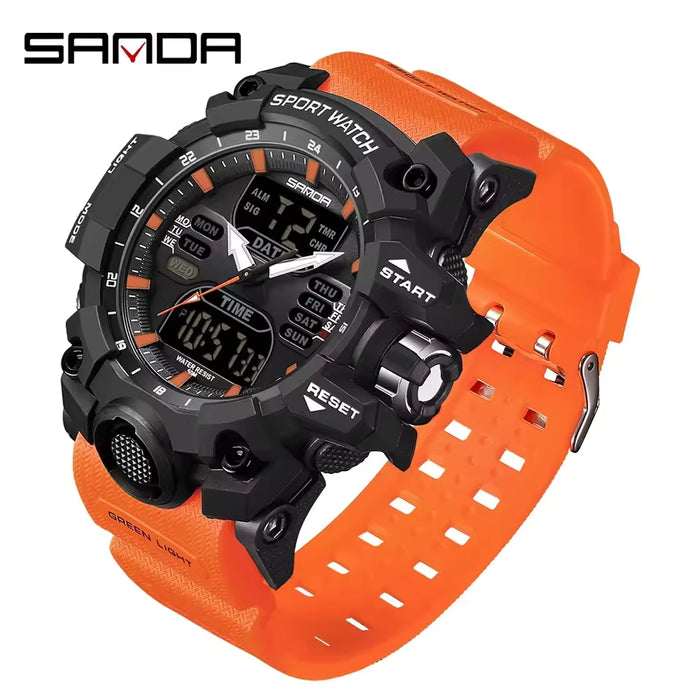 Reloj electrónico SANDA de lujo estilo G para hombre, militar, deportivo, LED, analógico, digital