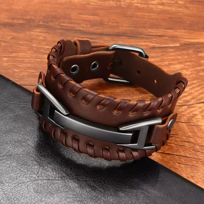 Shein Pulsera de cuero punk de moda para hombre y mujer, pequeña personalidad, accesorios retro