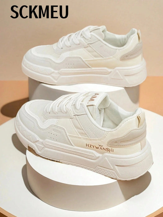 SHEIN 1 par de zapatos blancos pequeños, ligeros, deportivos y modernos para mujer