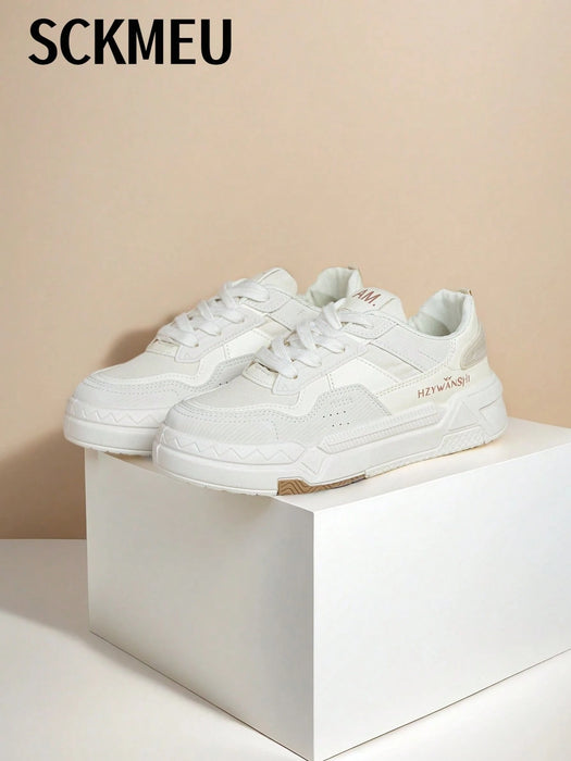SHEIN 1 par de zapatos blancos pequeños, ligeros, deportivos y modernos para mujer