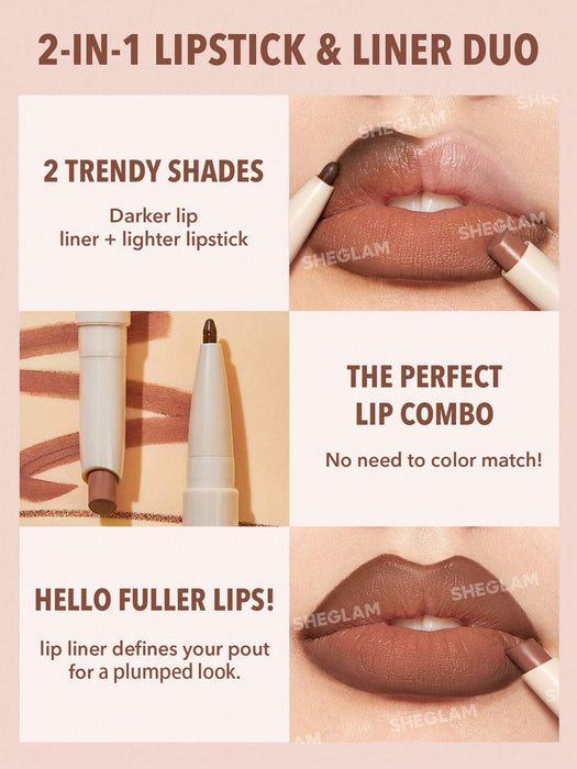 SHEGLAM Glam 101 Dúo de labial y delineador, Combinación de labiales Cherry Fudge