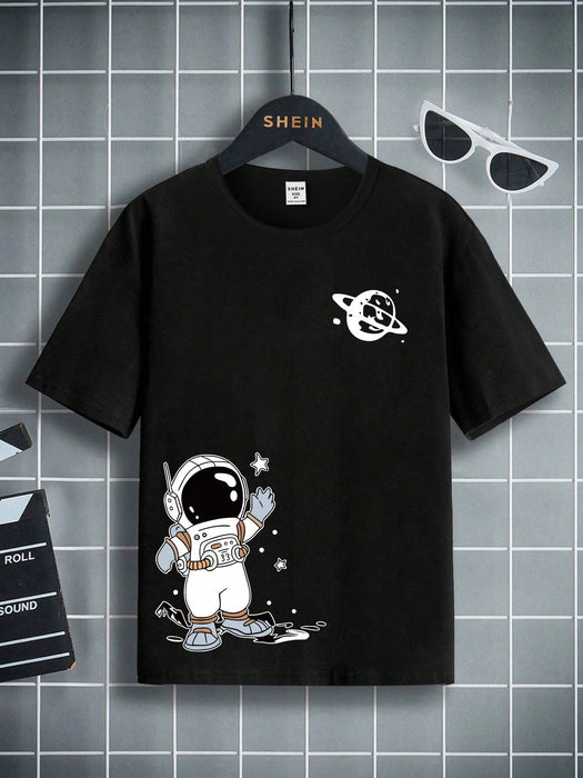 1 pieza Camiseta básica de manga corta con cuello redondo y estampado gráfico