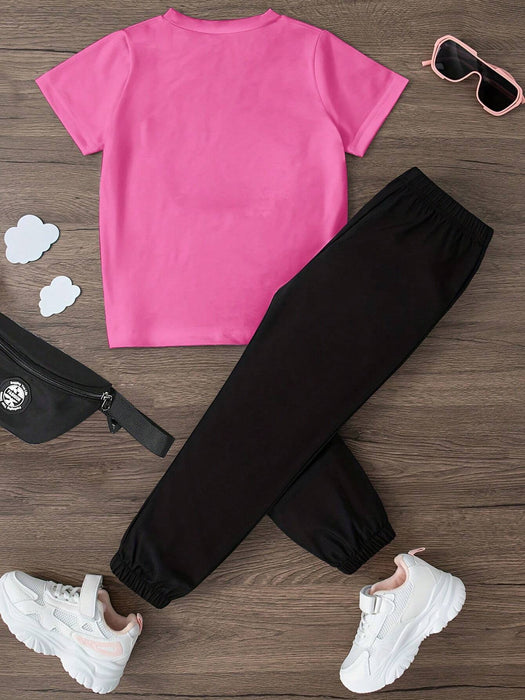 Shein Conjunto de 2 piezas de camiseta de manga corta y pantalón con estampado de dibujos animados