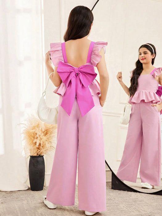 SHEIN Conjunto de 2 piezas para niñas preadolescentes: camisa y pantalón con volantes
