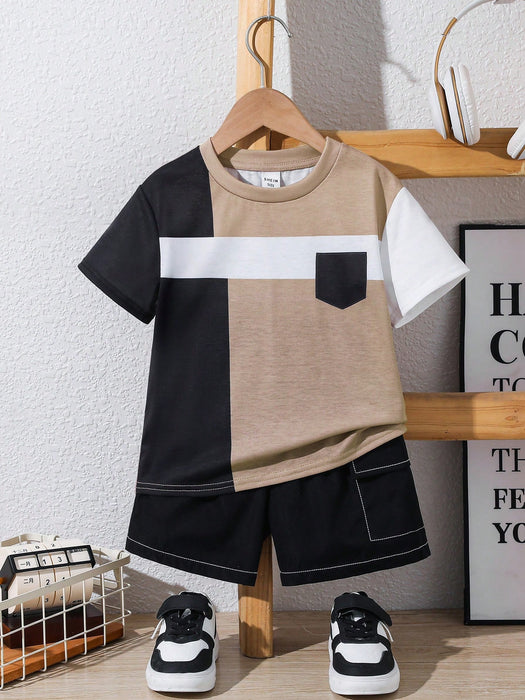 SHEIN Conjunto de camiseta de manga corta y pantalón corto, con bloques de color
