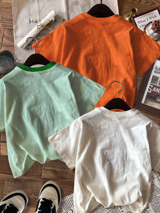 SHEIN 3 Camisetas de punto de manga corta con estampado de dinosaurio, para niños