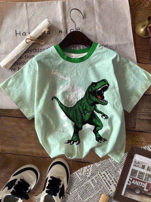 SHEIN 3 Camisetas de punto de manga corta con estampado de dinosaurio, para niños