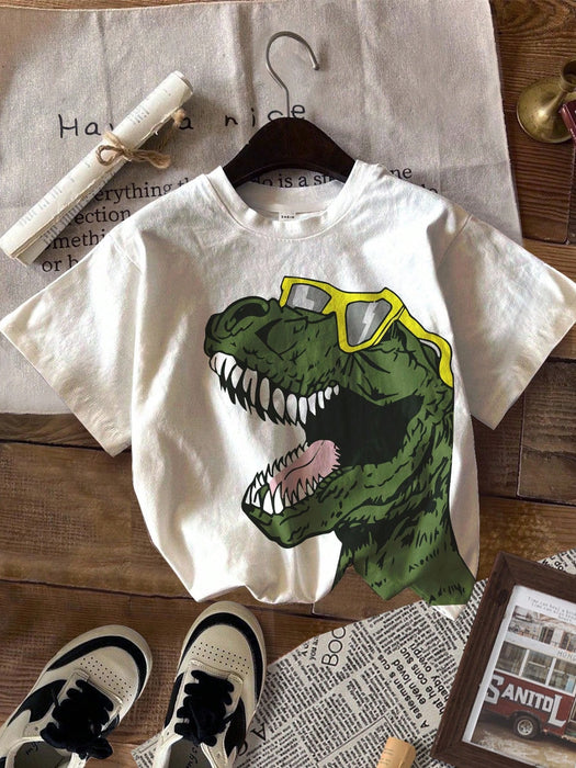 SHEIN 3 Camisetas de punto de manga corta con estampado de dinosaurio, para niños