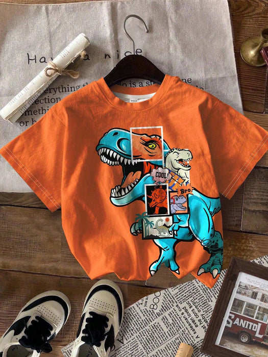 SHEIN 3 Camisetas de punto de manga corta con estampado de dinosaurio, para niños