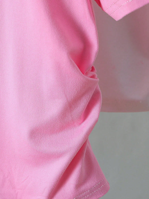 SHEIN Conjunto de 3 piezas de camisetas de manga corta fruncidas con estampado de lazo