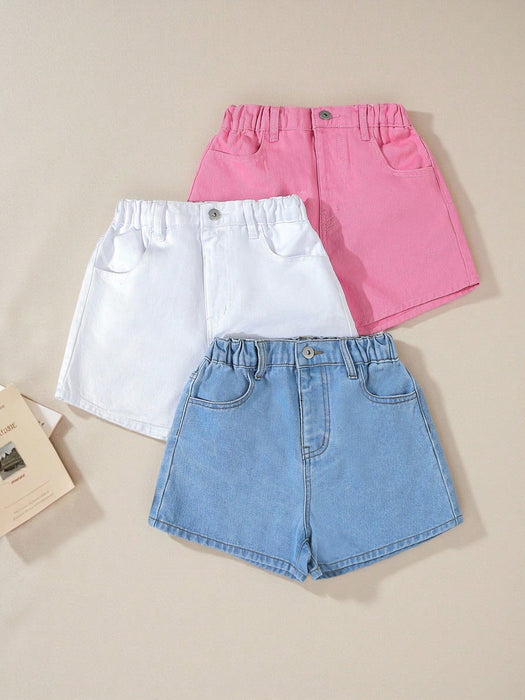 SHEIN Paquete de 3 shorts vaqueros casuales para preadolescentes, versátiles y de corte relajado
